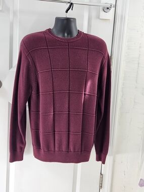 David Taylor Men's LS Crewneck Sweater - Wine - Size Lg